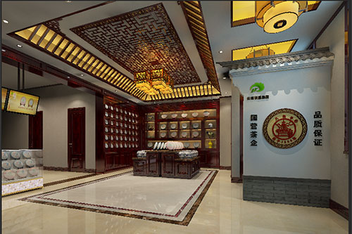 大观古朴典雅的中式茶叶店大堂设计效果图